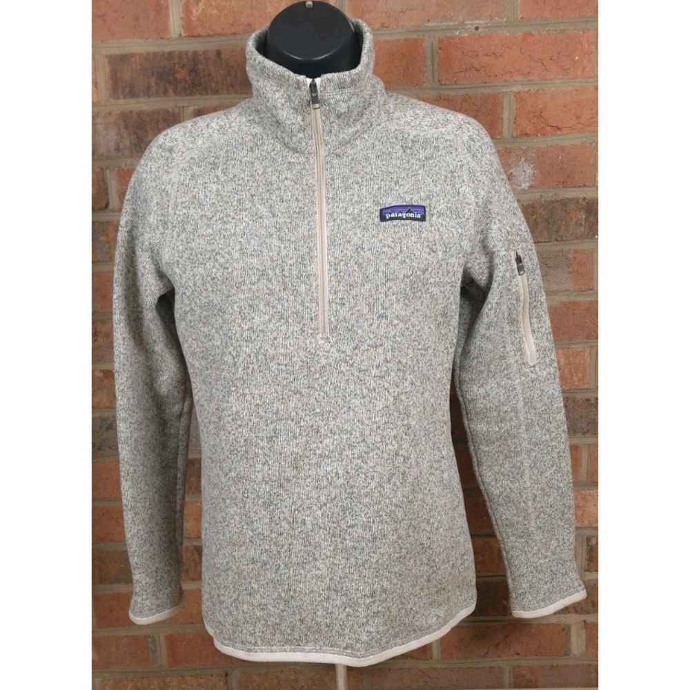 Patagonia Womens Better Sweater 1/4 Zip Fleece Pullover Beige Gray Heather Small